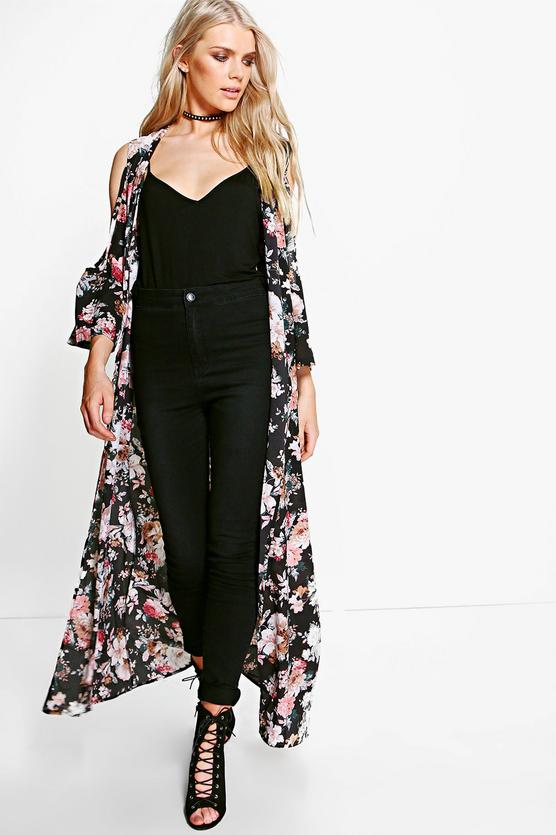 Faye Cold Shoulder Maxi Floral Kimono